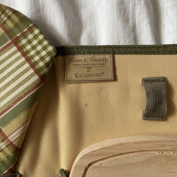Outdoor Picnic Knife & Board Set By Waterford With Plaid Napkins & Canvas Case - Picture 2 of 9
